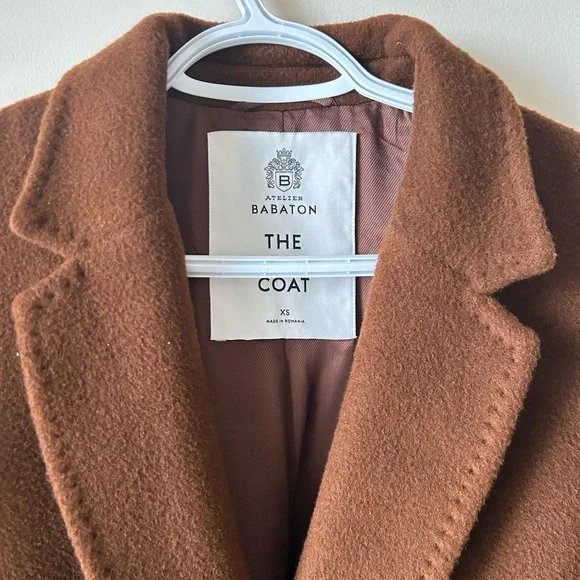 Babaton Stedman Chestnut Brown Wool-Blend Single-Button Trench Coat - Picture 3 of 4